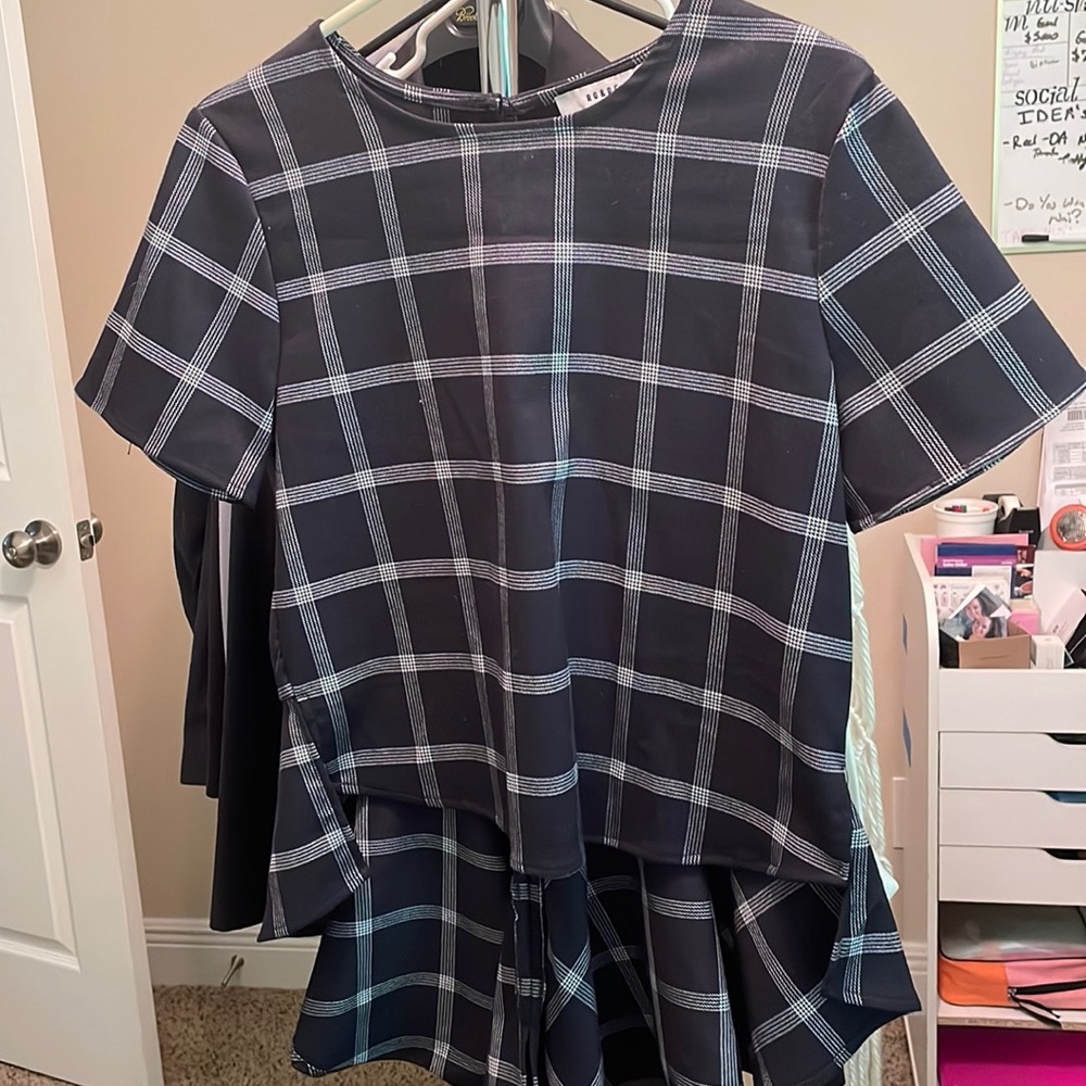 Navy & white Plaid blouse